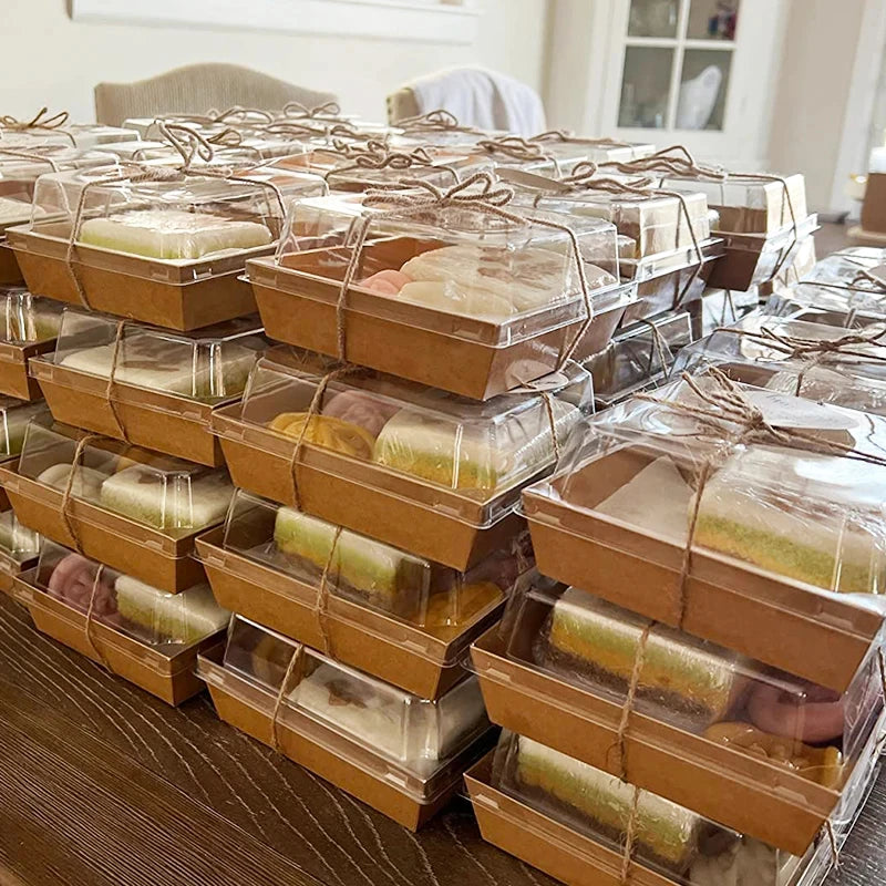 10/20Pcs Cake Dessert Donut Boxes Kraft Paper Charcuterie Boxes with Clear Lids Wedding Birthday Party Christmas Home Decoration