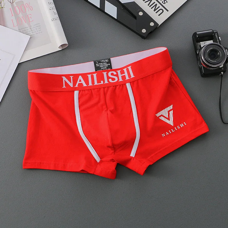 2 Piece Men's Underwear Burst of Cotton Breathable Youth Boxer Shorts Letter Trend Mid-waist Quadrangle Shorts Flat Corner Perso