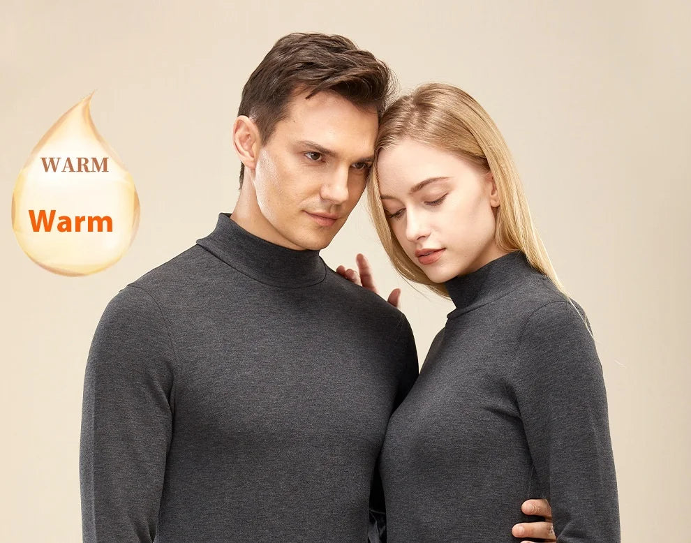 Winter Cashmere Silk Semi-High Neck Thermal Underwear Women's De Velvet Fever Fall Pants Suit Padded and Thickened Couple Suit