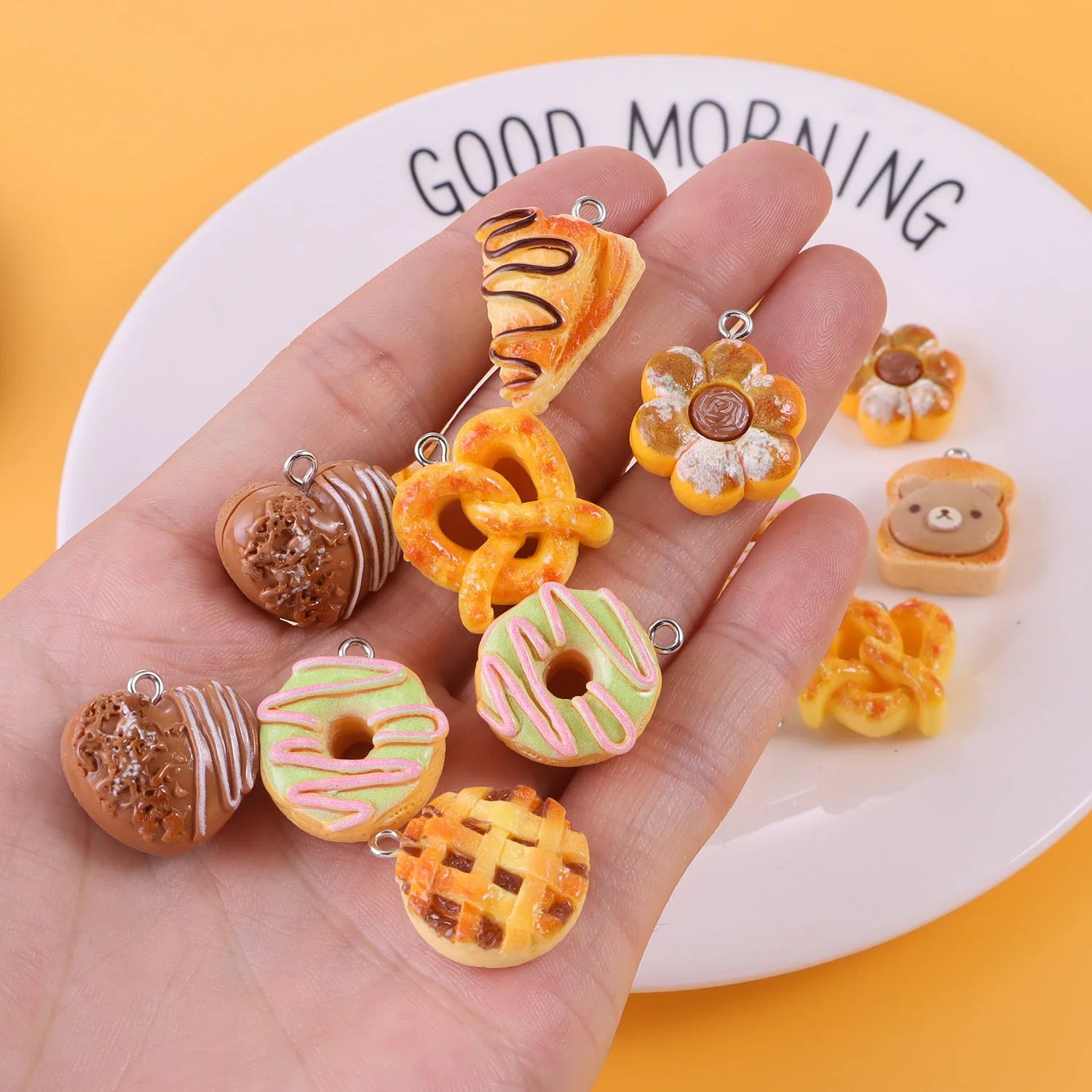 10Pcs Simulation Food Bread Toast Donuts Pendant Charms DIY Baking Charms for Jewelry Making Necklace Earring Key Chanis