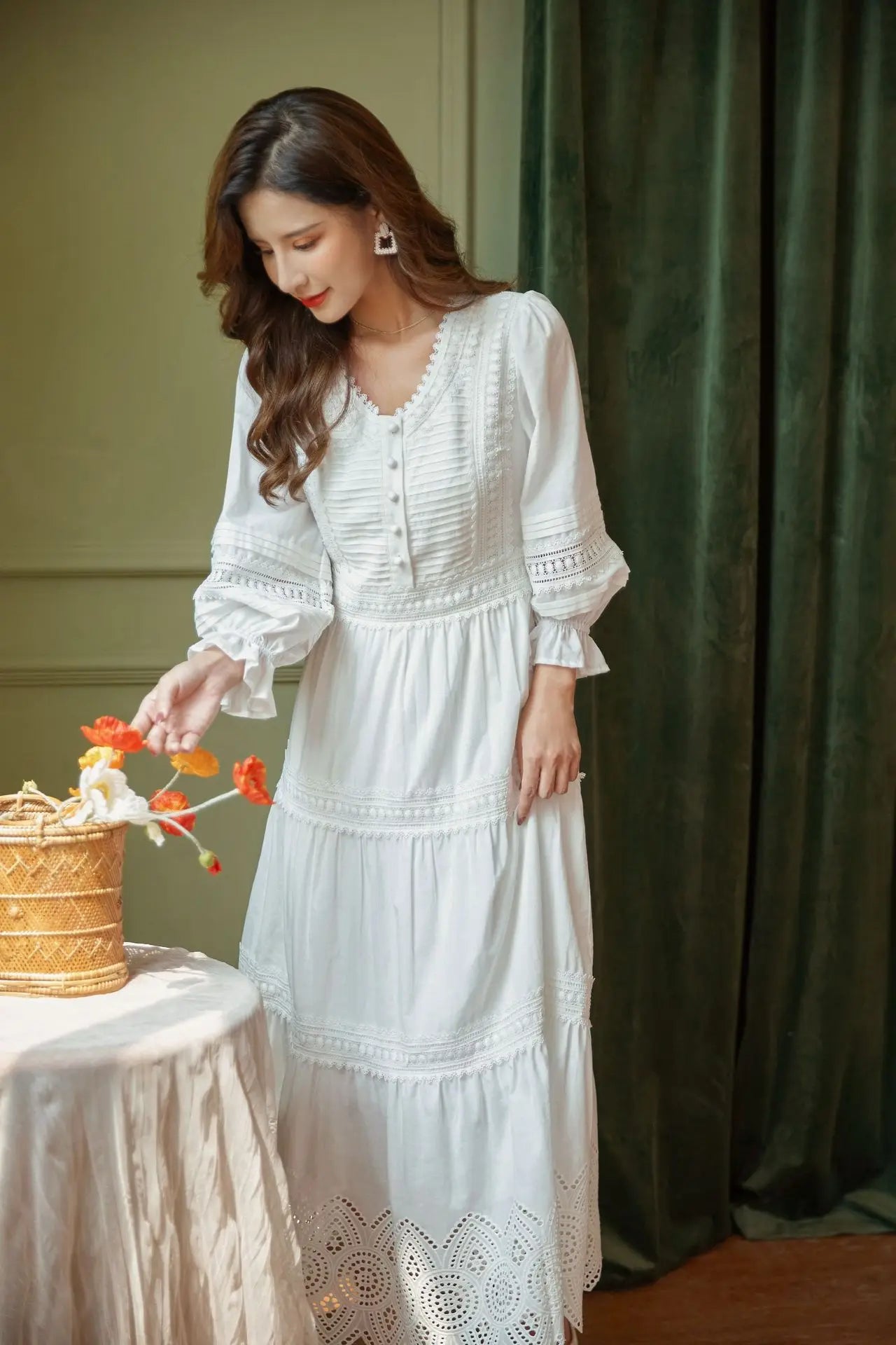 GypsyLady White Elegant Chic Maxi Dresse Tiered Lace Summer Women Dress Hollow Out Holiday Sexy Casual Ladies Dress Vestido