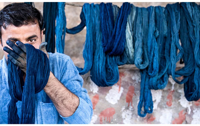 BADBOWL High Quality Cotton Indigo T-shirt Handmade Plant Dyeing Men's T-shirt Short Sleeve Round Neck Japanese Retro Style Tops