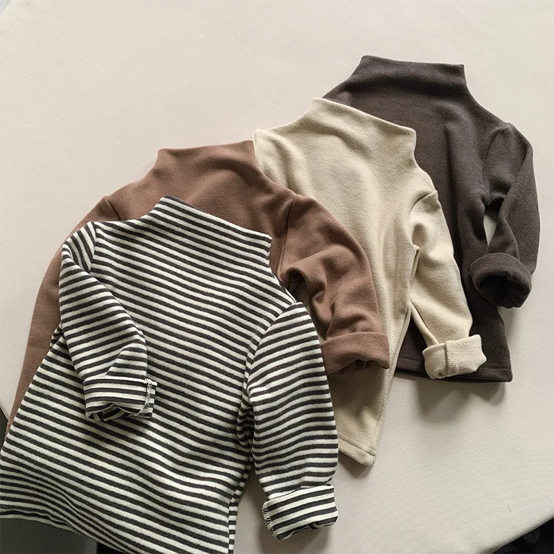 deer jonmi New Autumn Winter Toddlers Kids Half Turtleneck Pullovers Tops Soft Striped Baby Children Long Sleeve T-shirts