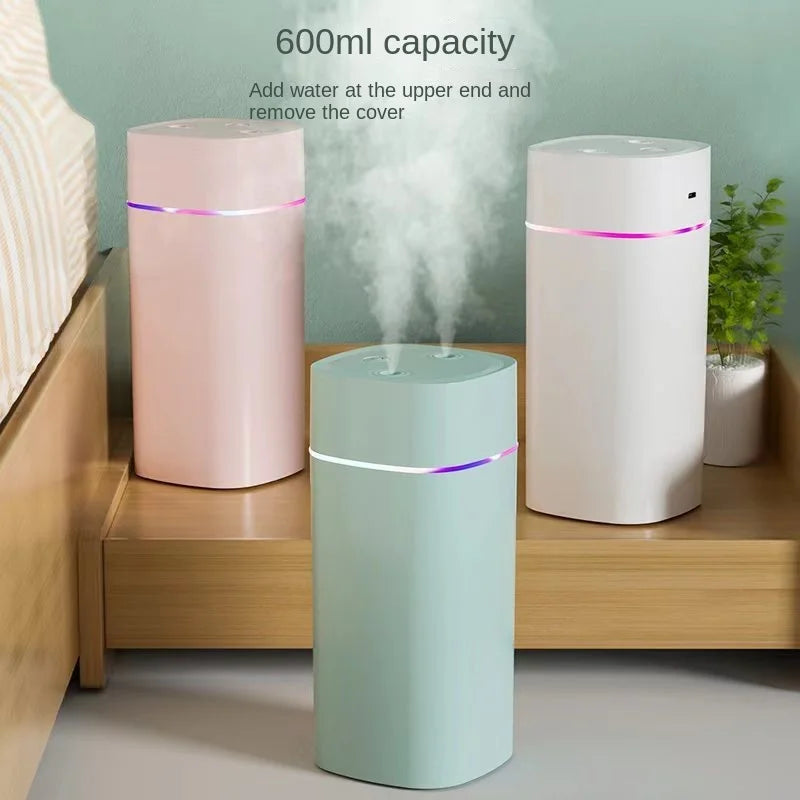 Dual-Nozzle USB Humidifier | 800ml/H Super Mist & Ultra Quiet | Car/Home Moisturizing Device