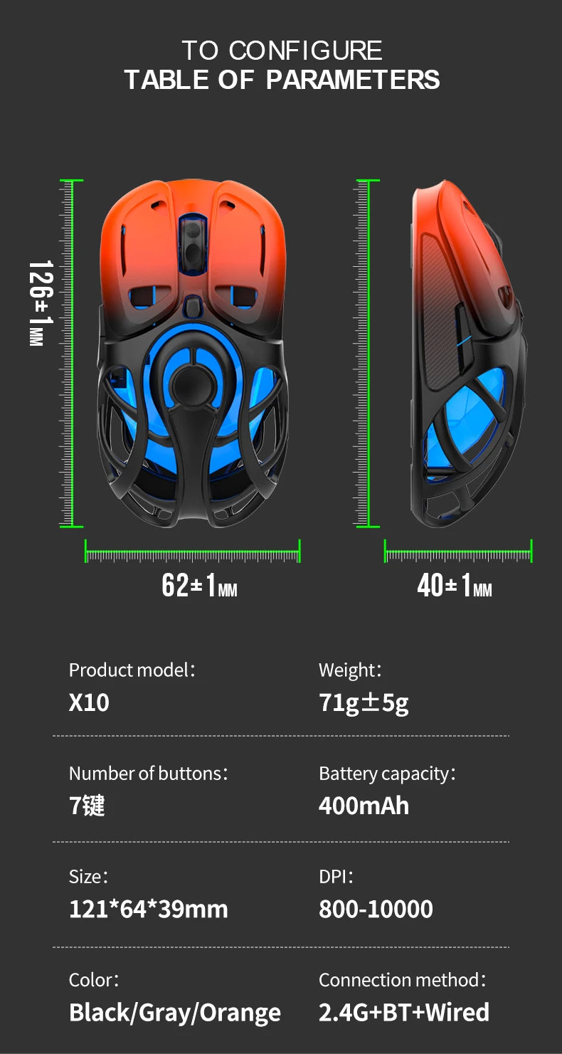 K-snake X10 Bluetooth wireless mouse e-sports gaming mouse comes with charging lightweight hollow laptop gaming office