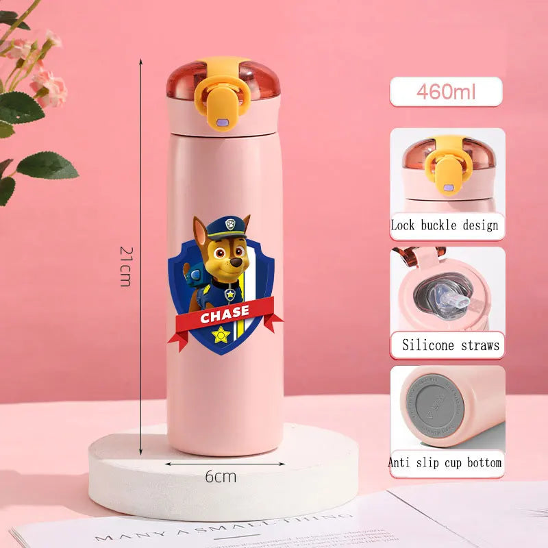 PAW Patrol 460ml Thermal Cup Bouncing Children's Straw Cup Chase Skye Marshall Spots Portable Stainless Steel Bottle Kids Gifts