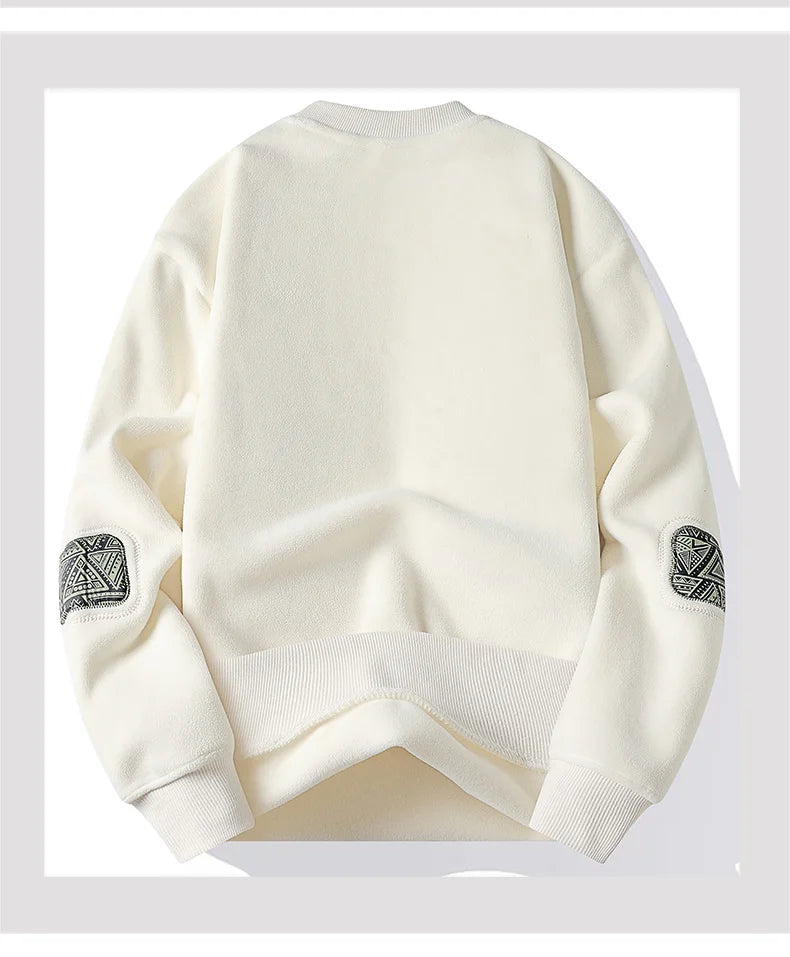 Men's Fashion Thick Hoodie Embroidery Pullover Fleece Lined Men's Winter Clothes Elegant Luxury Brand White Green Pullovers