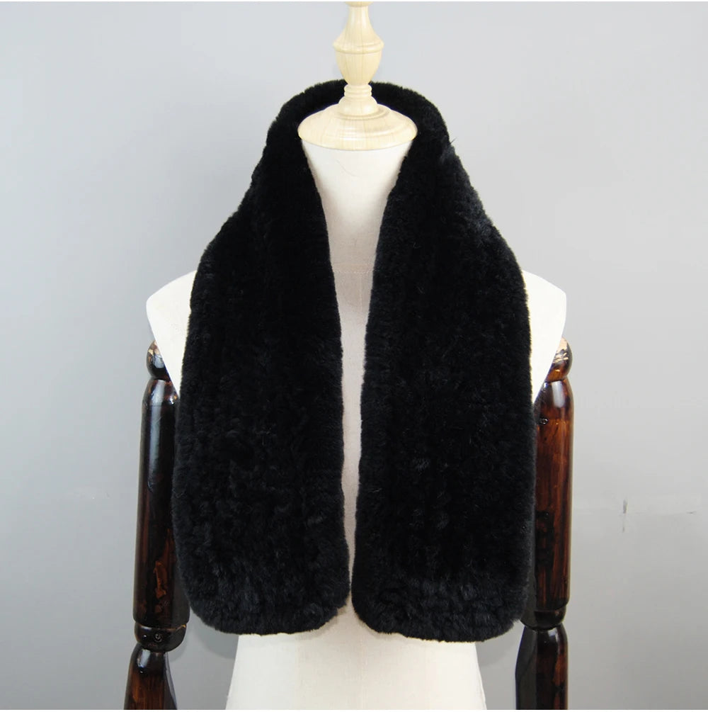 2025 Lady 100% Genuine Fur Scarves Luxury Women Winter Warm Real Rex Rabbit Fur Scarf Hot Sale Natural Rex Rabbit Fur Muffler