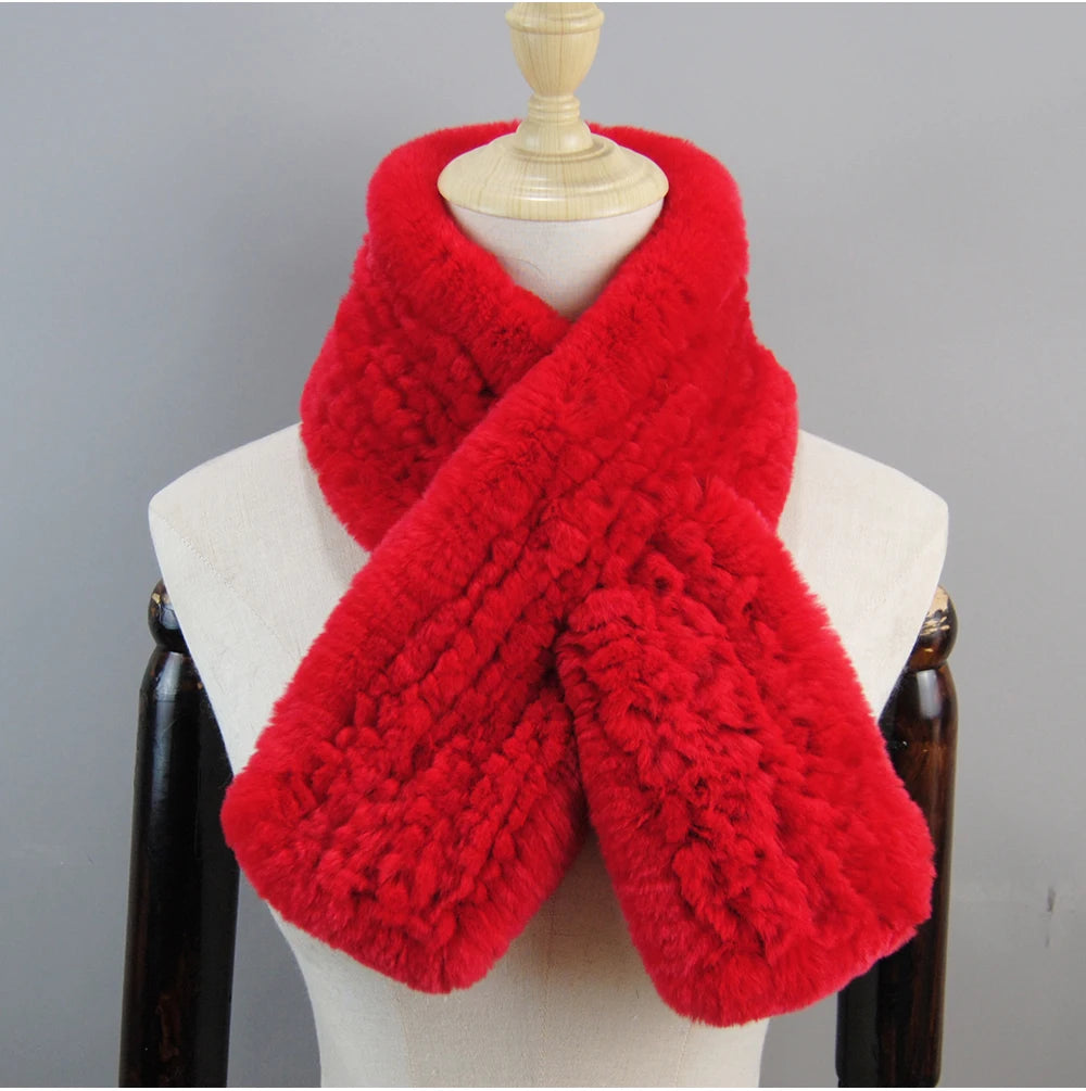 2025 Lady 100% Genuine Fur Scarves Luxury Women Winter Warm Real Rex Rabbit Fur Scarf Hot Sale Natural Rex Rabbit Fur Muffler