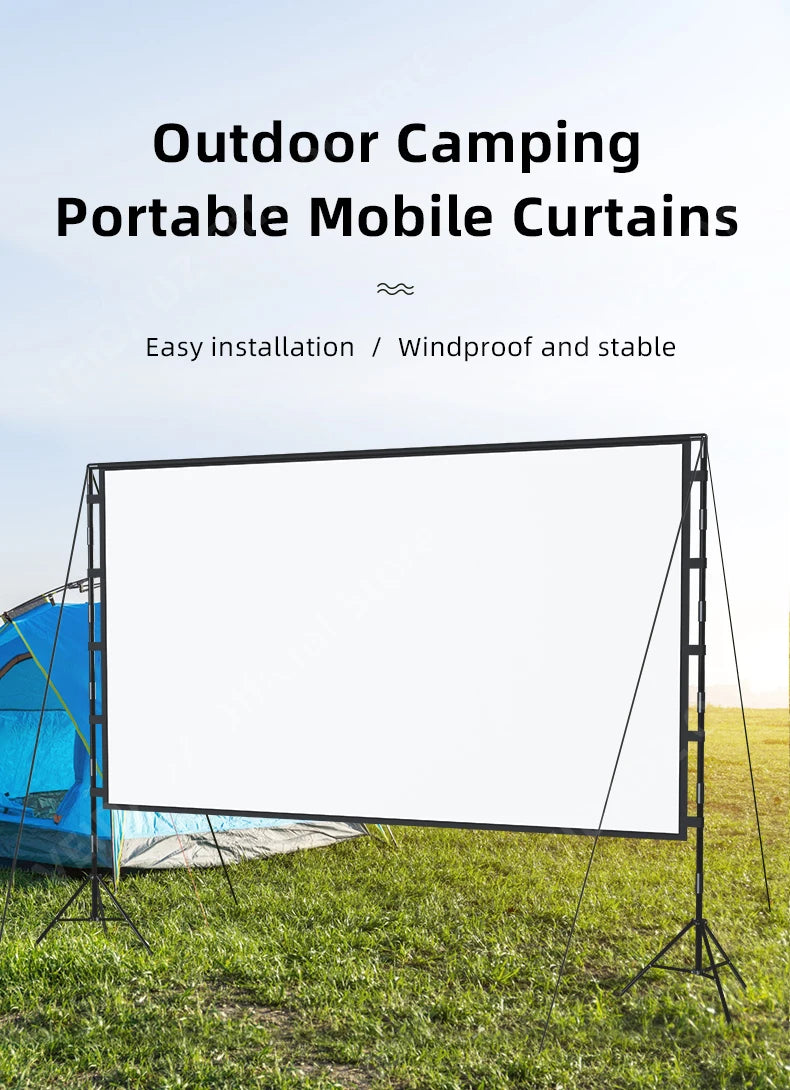 VEIDADZ Projector Screen With Stand Soft White Less Creases 60 84 100 120in With Carry Bag Foldable Double Tripod Screen Outdoor