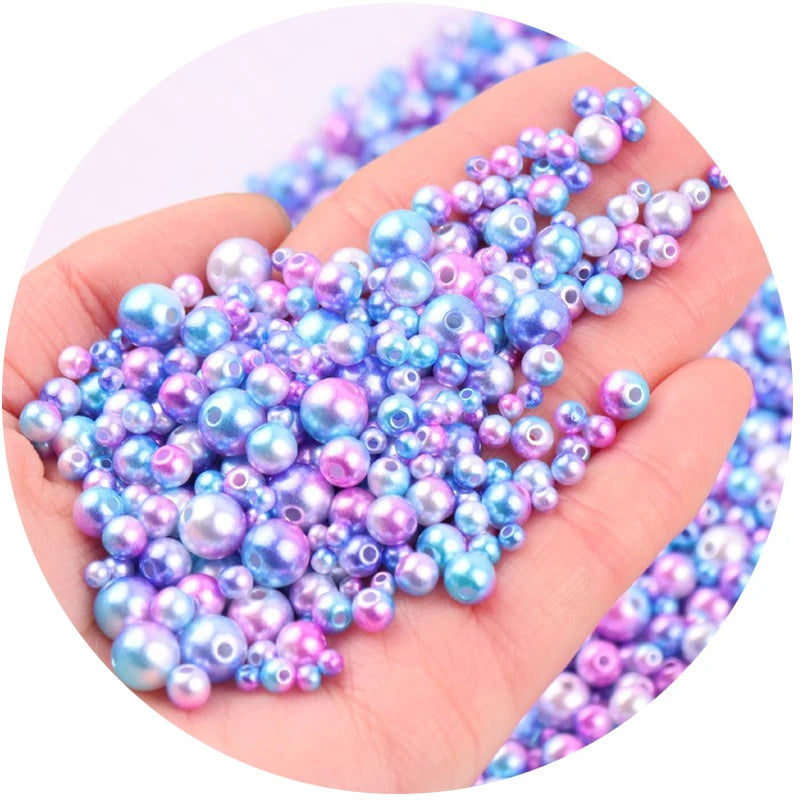 3-8mm ABS Gradient Mermaid Imitation Pearls Round Beads with Hole for Needlework Jewelry Making DIY Handmade Bracelets Sewing