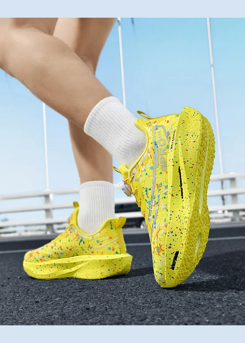 Luminous Camouflage Running Shoes with Carbon Plate And Rotating Buckle Men's Professional Sport Shoes for Long Distance Running