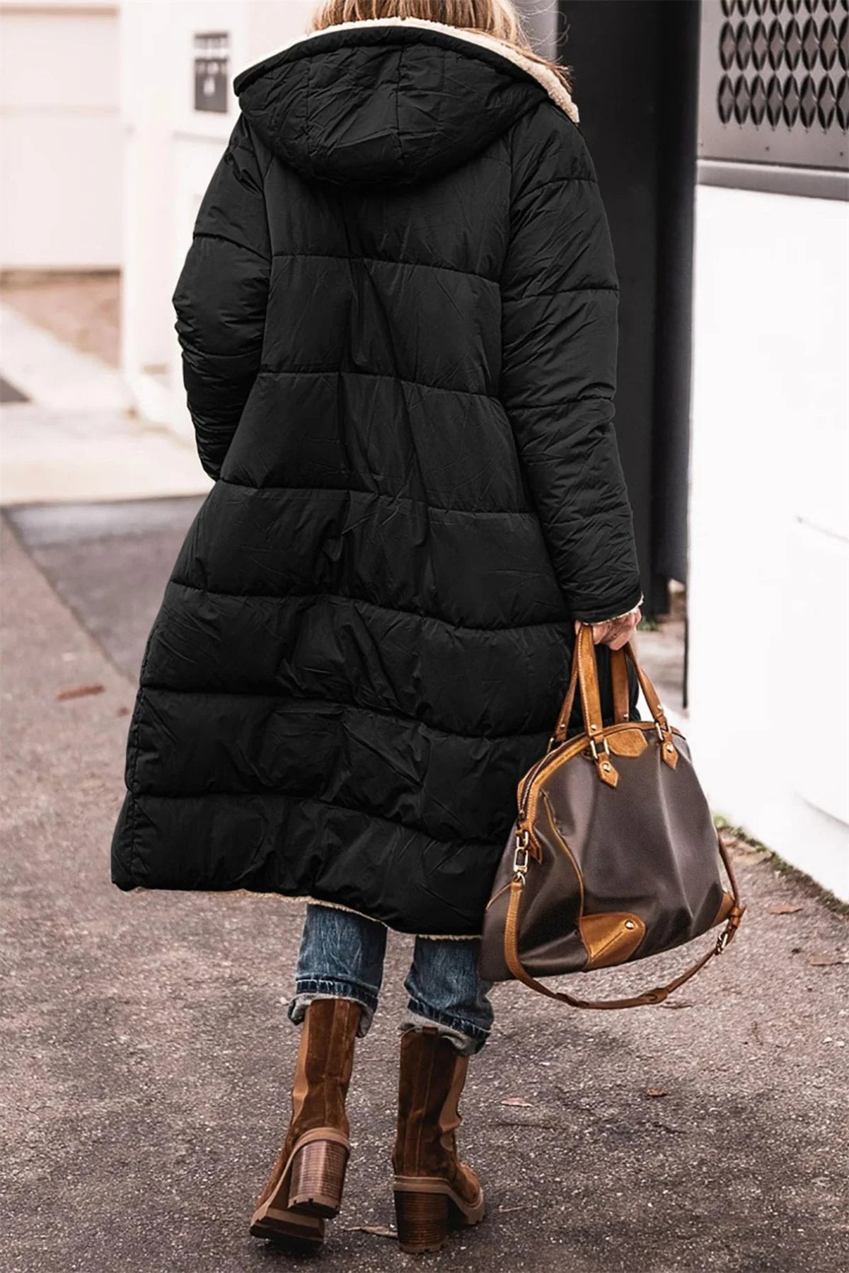 Winter Hooded Quilted Jacket For Women Solid Reversible Long Sleeve Thick Coat Warm Fashion Long Outerwear Casual Puffer Coats
