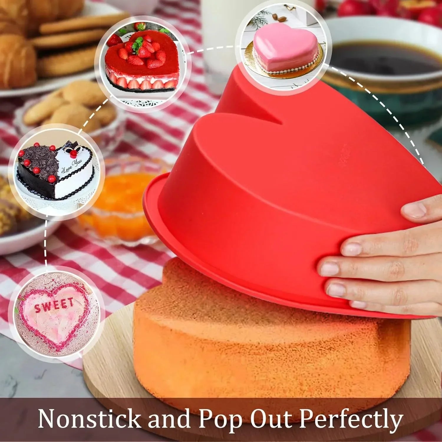 Silicone Heart Shaped Cake Pan Nonstick Heart Cake Valentine's Day Baking Heart Cake 8/10in Mold Bakeware Kitchen Supplies Tools