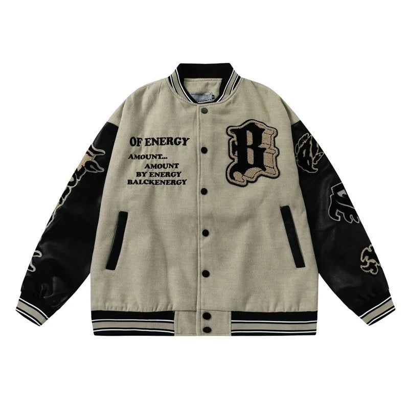 Hip-hop Flame Elements Letters Embroidered Baseball Jacket Men and Women Trend Street Couple Jacket Coat
