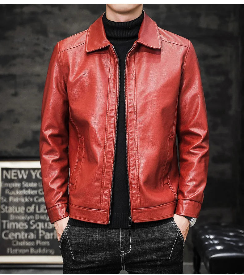 Slim Fit Lapel PU Jackets Autumn Soft Shell Leather Coat Male New Motorcycle Leather Jackets Man Casual Fashion Motorcycle Coat