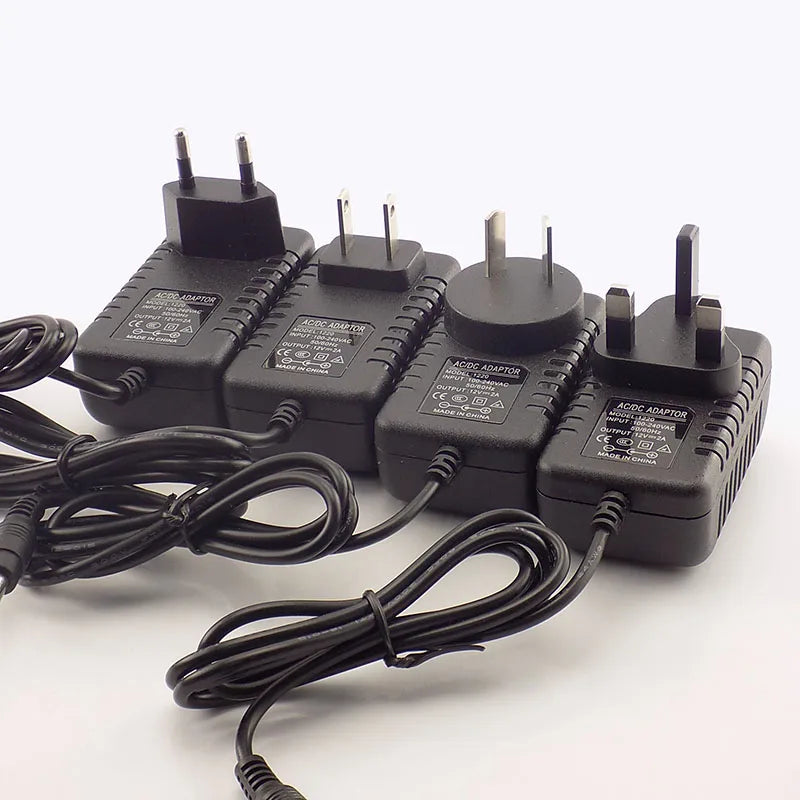 AC DC Adaptor 12V 2A 2000ma Adapter Power Supply EU UK AU US Plug Wall Charger For LED Strip Light Lamp 5.5mm*2.5mm