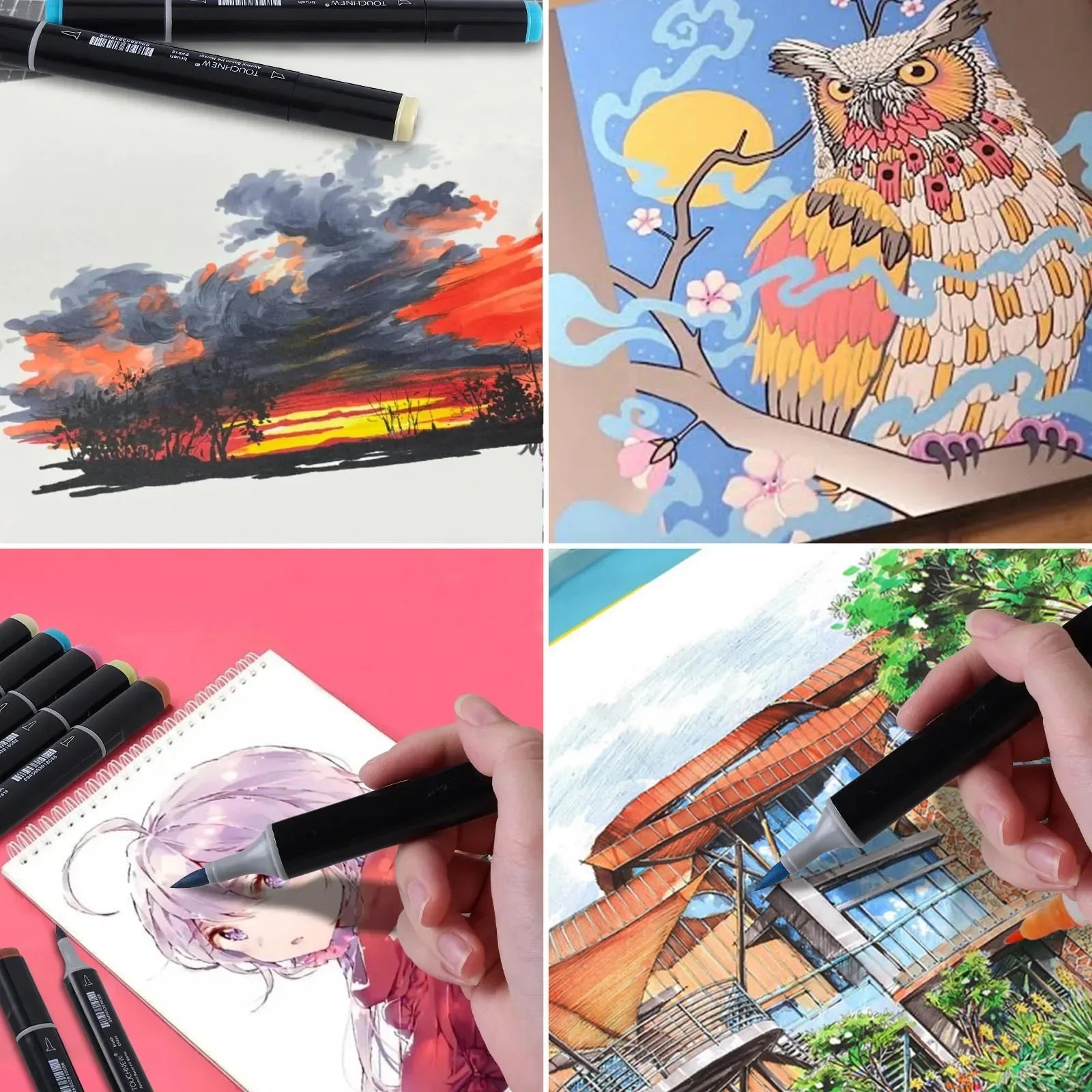 TOUCHNEW Alcohol Markers Soft Brush Tip, Brush Markers,Dual Tip Brush&Chisel Art Markers Set for Adult Artists Drawing Coloring