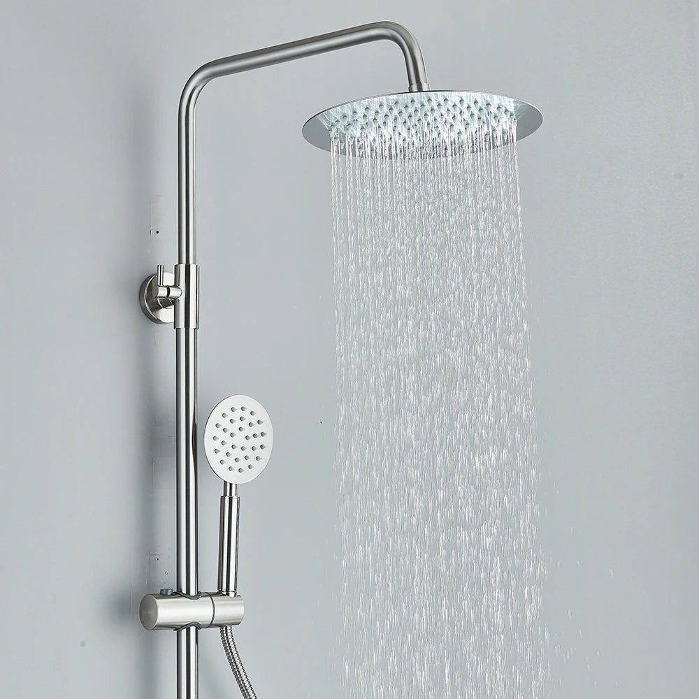 3 in1 brushed nickel shower system wall mounted bathtub hot cold mixer with 35cm bottom water crane for bathtub shower mixer