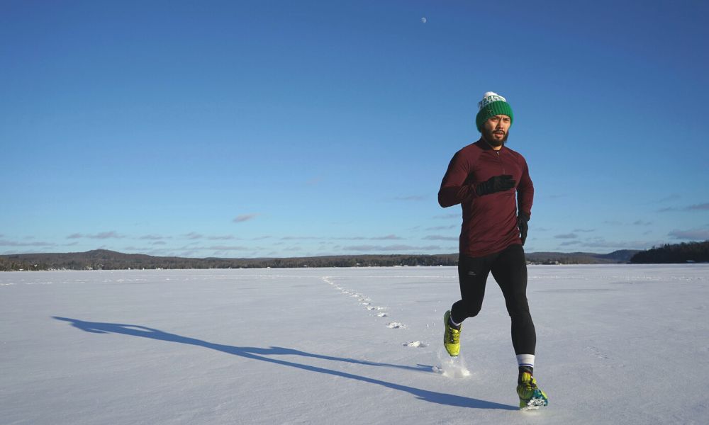 Man running on snow