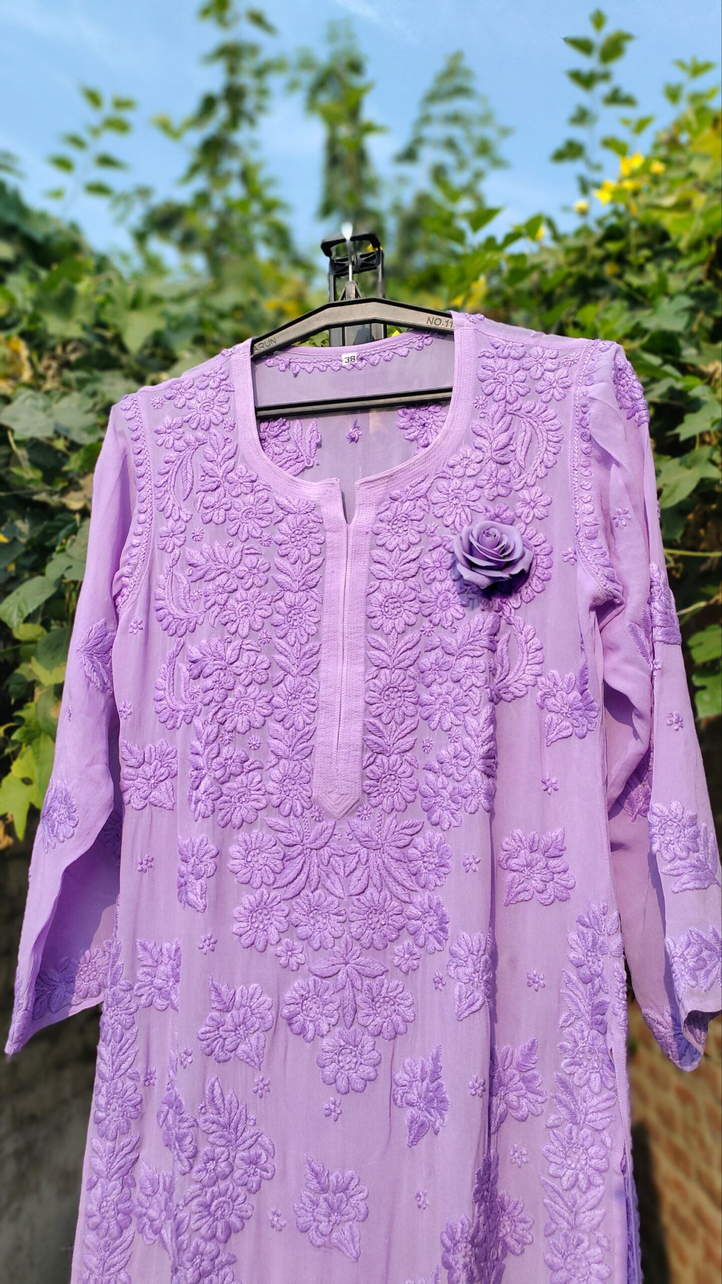 Hoor Lavender long pure Viscose Georgette kurta with chikankari handwork in  Leaf and Floral intricate pattern with Mukaish embellishments… | Instagram