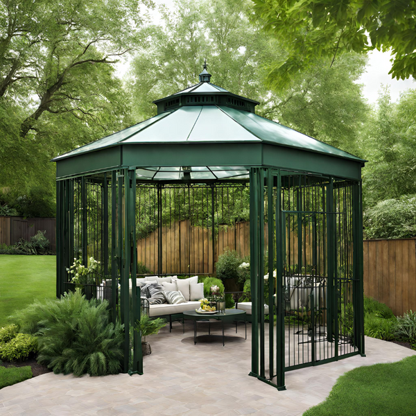 Metal gazebo in backyard