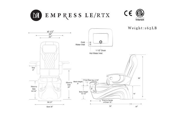 J A Pedicure Spa Chair Empress Le Resin Bowl Optional