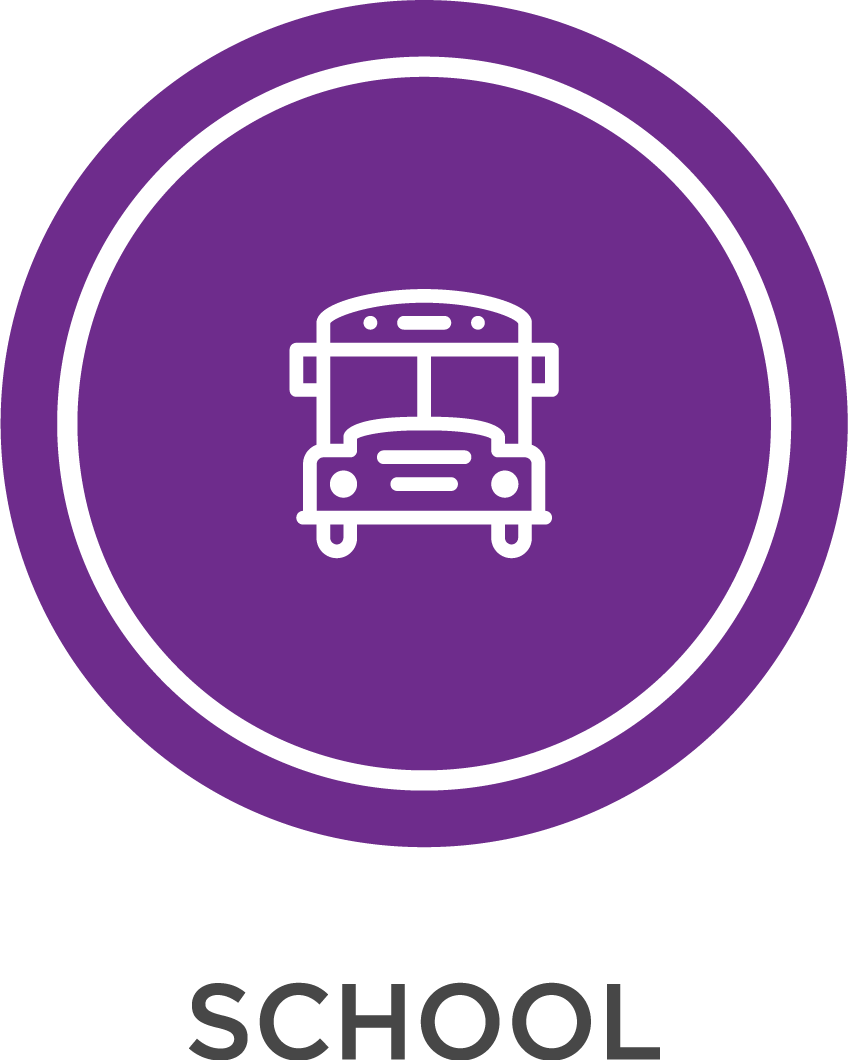 purple icon depicting a school bus