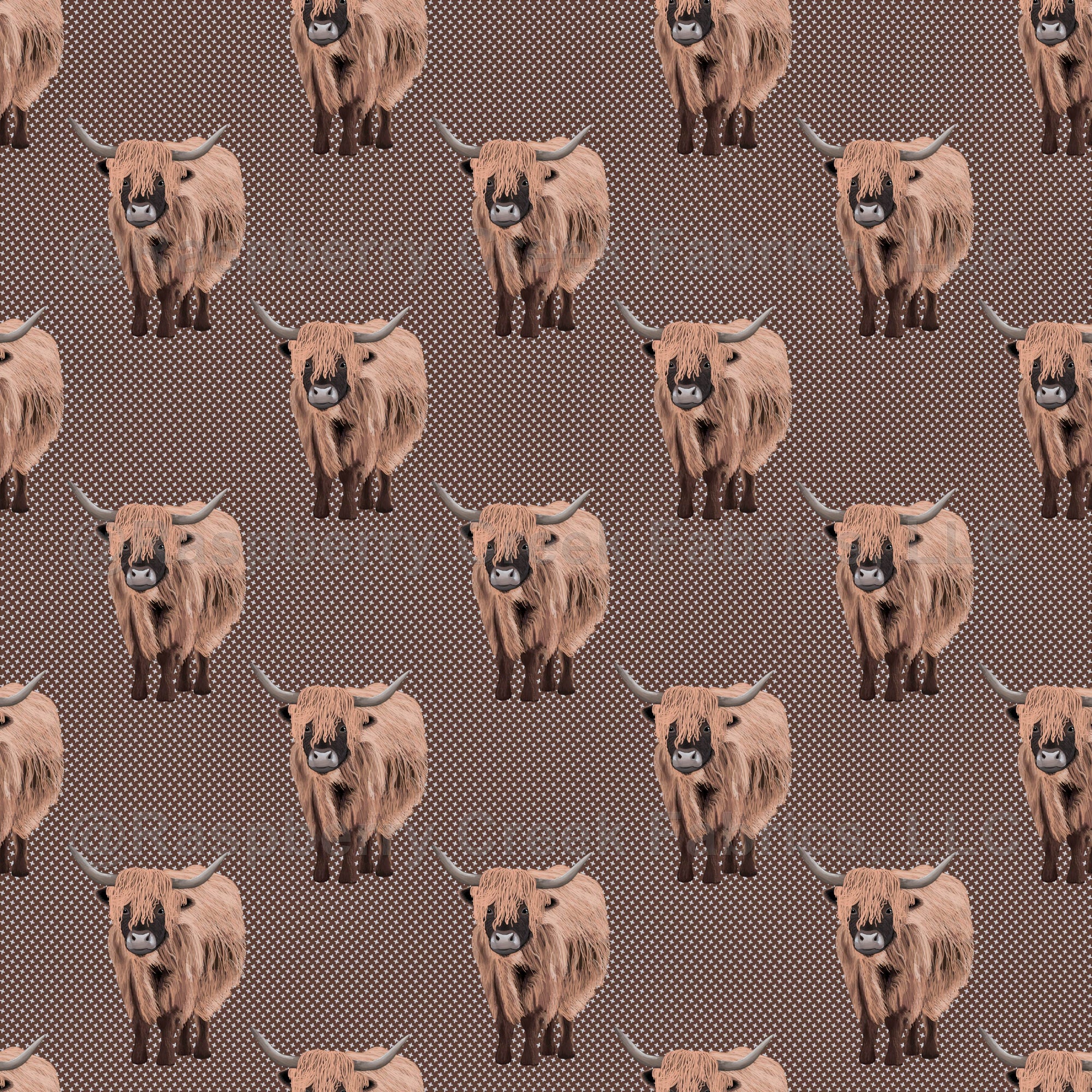 highland cow print Fabric byhappyhensandhighlands