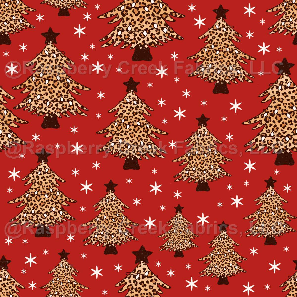 Wild About Christmas Leopard Pine Trees Rustic Red