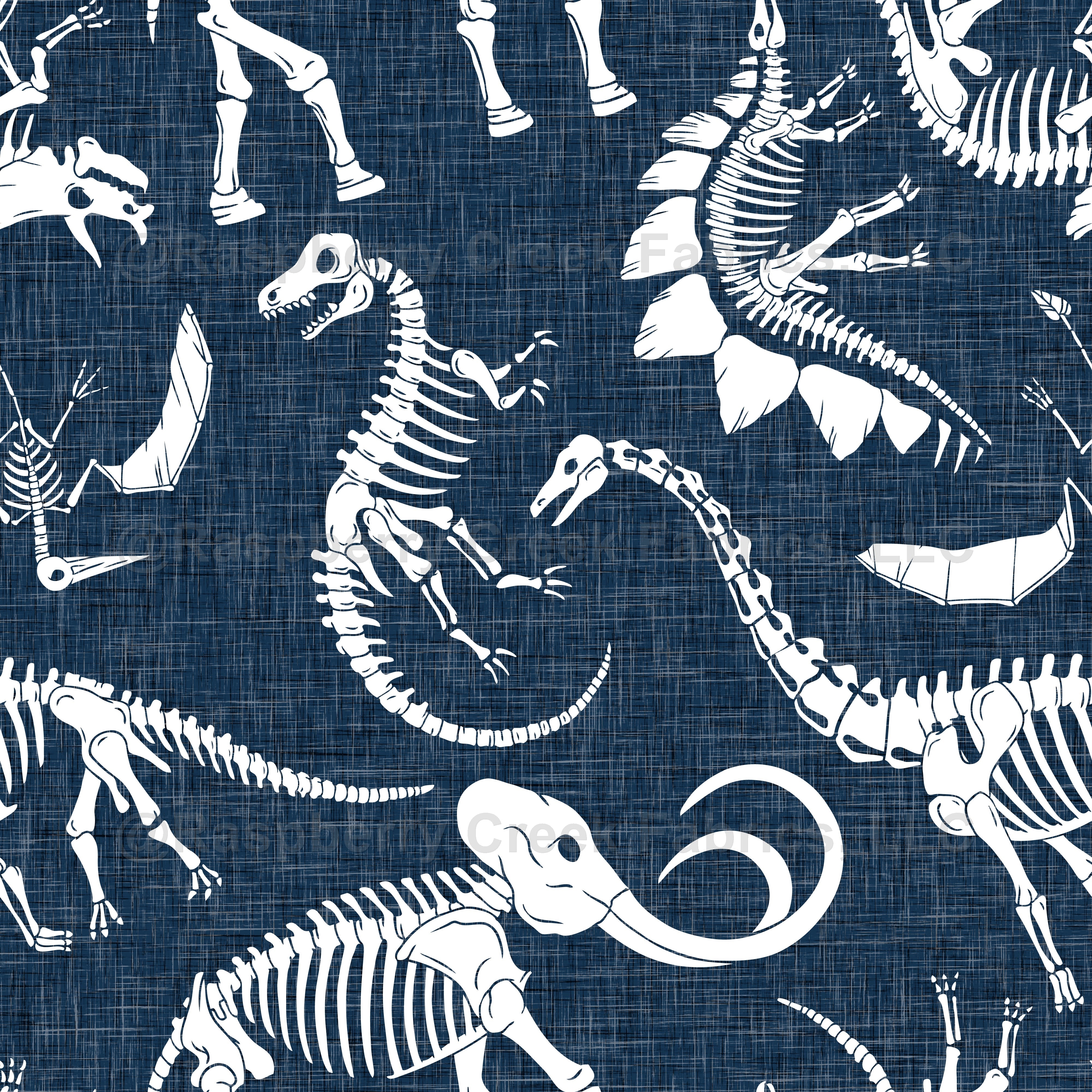 Dinosaur skeletons by MirabellePrint / Dark blue linen textured background