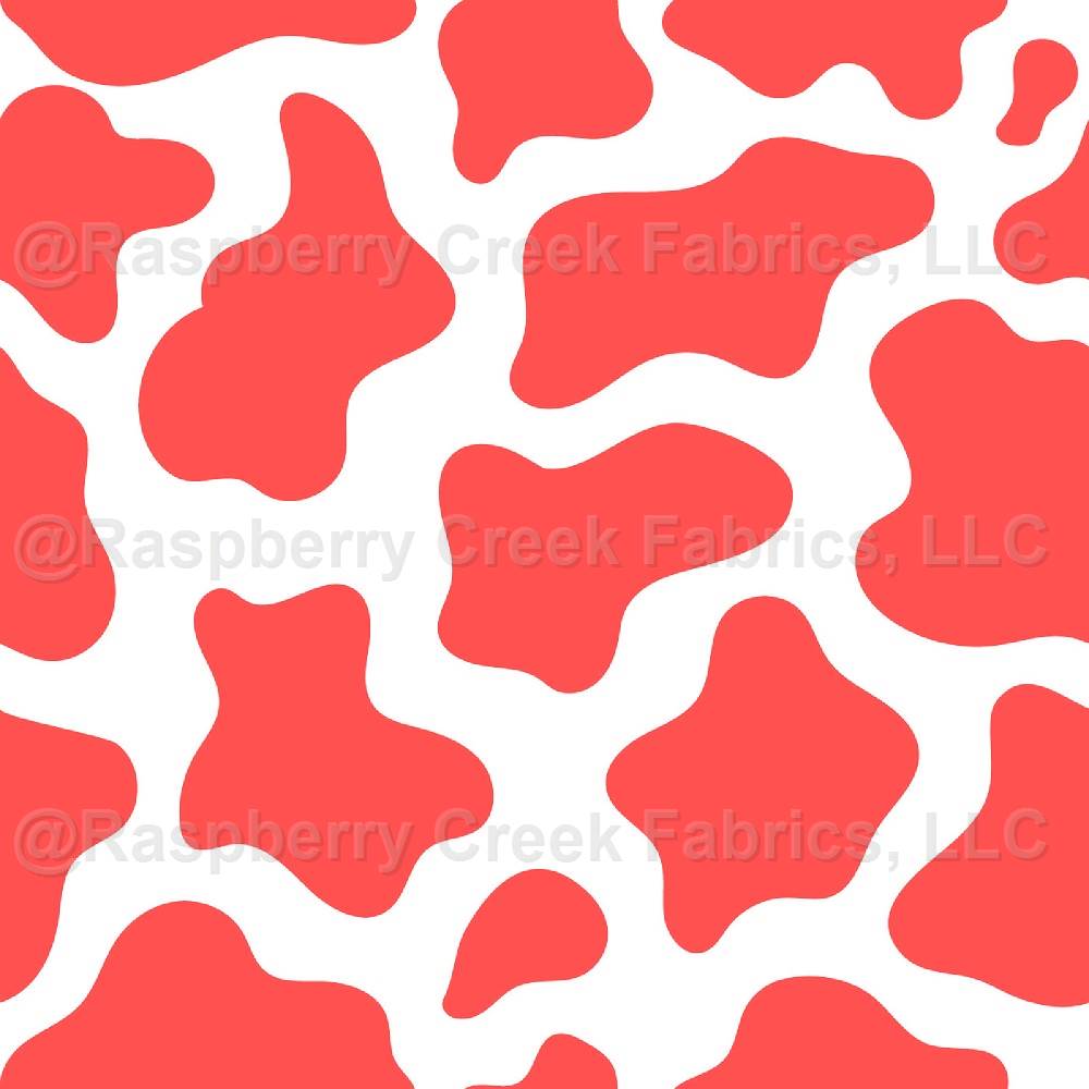 Cow Print in Carrot Orange on White Fabric, Raspberry Creek Fabrics