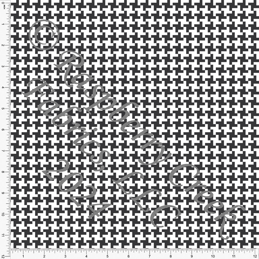 Charcoal and White Geometric Basket Weave Print Fabric, Book Worm by Krystal Winn Design for Club Fabrics
