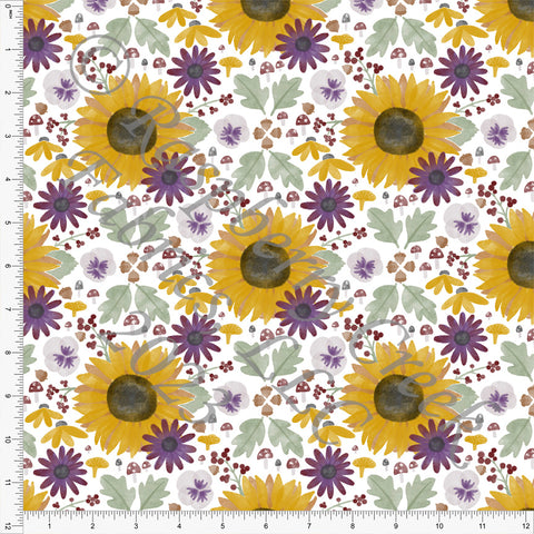 Cotton Sunflowers Bright Packed Flowers Floral on Black Fall Autumn Cotton  Fabric Print by the Yard (10357)