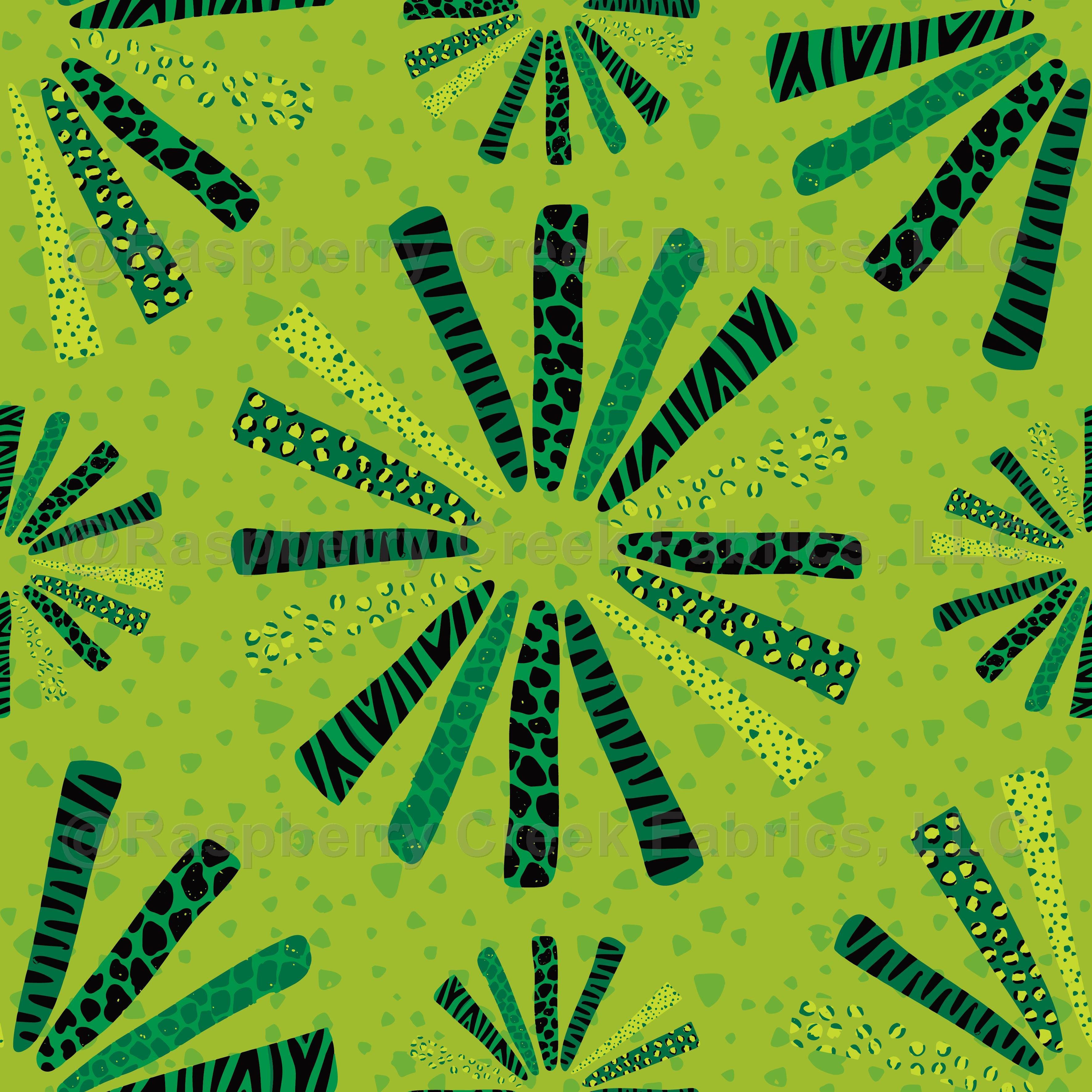 Animal Prints Circle Flowers Rainforest green