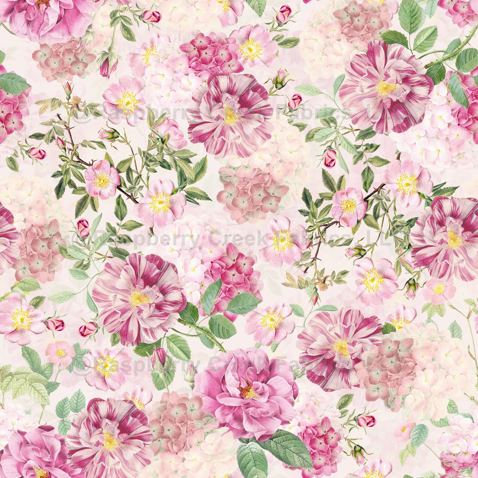 Aloha Monochromatic Boho Pink, Floral Wilderness Fabric, Raspberry Creek  Fabrics