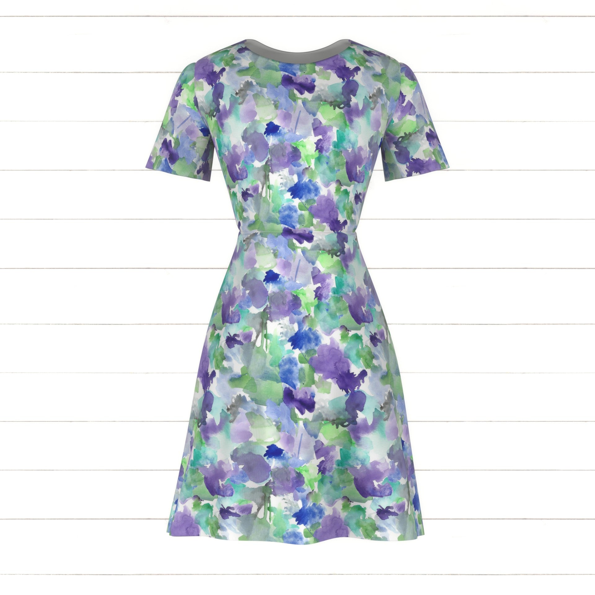 Teal & Lilac Floral Printed Cotton Blend Cloqué