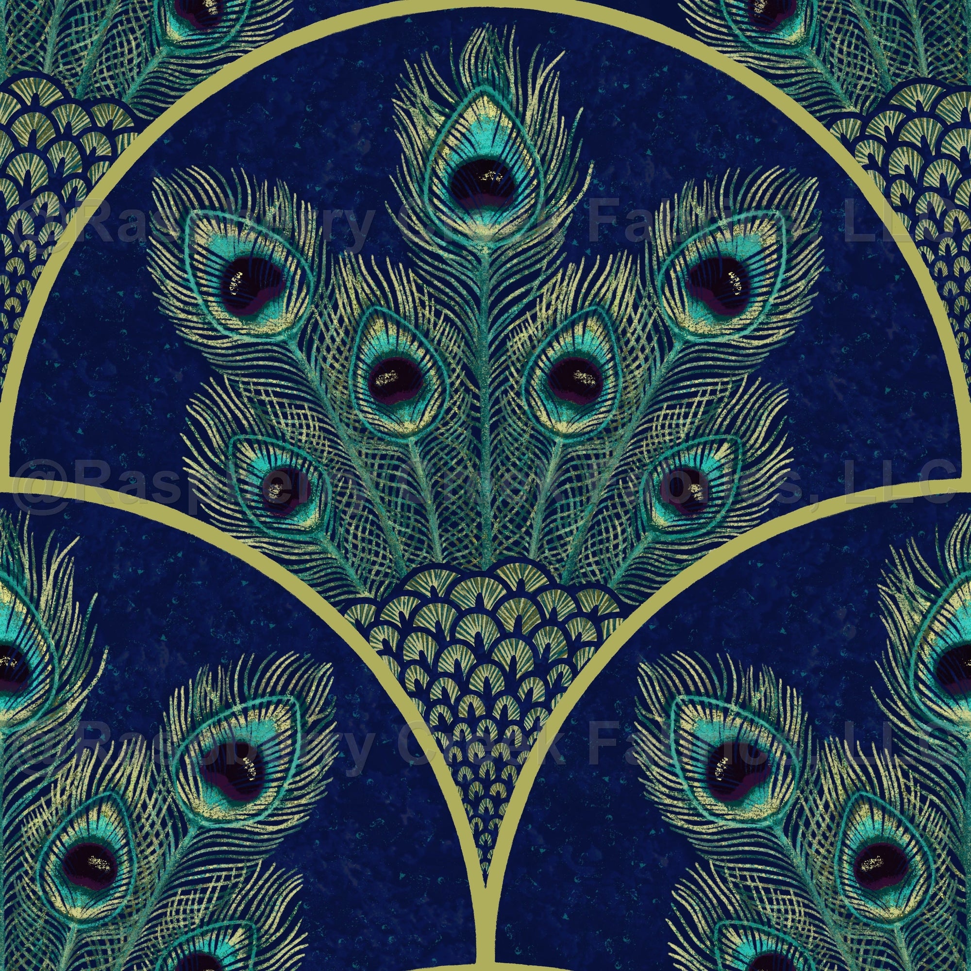 Art Deco Peacock Feather Wallpaper - C011 