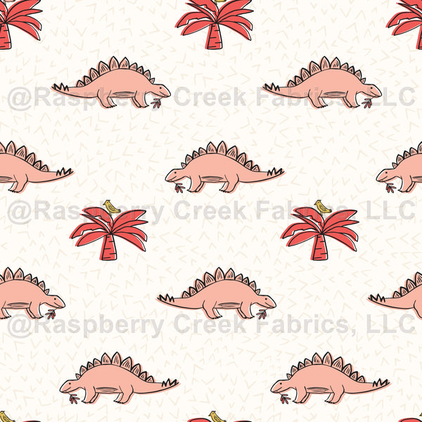 Pink Stegosaurus Dinosaurs - Raspberry Creek Fabrics