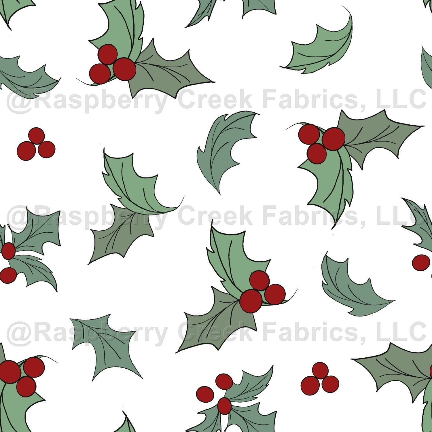 Dusty Blue Sage and Red Holly Berry Print Fabric, Christmas by Brittney  Laidlaw for CLUB Fabrics Fabric, Raspberry Creek Fabrics