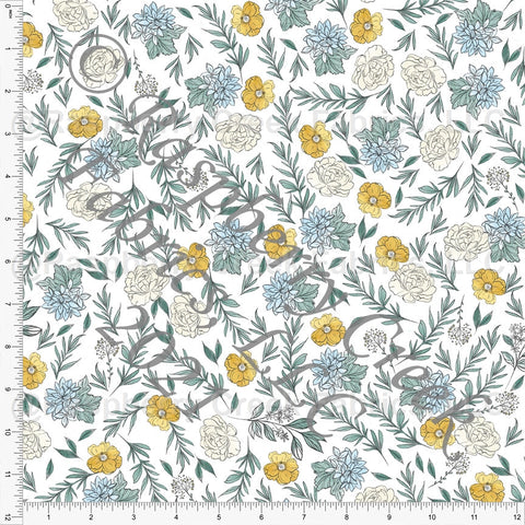 Blue Yellow and Green Petite Ditsy Floral Print Rayon Challis, CLUB Fabrics