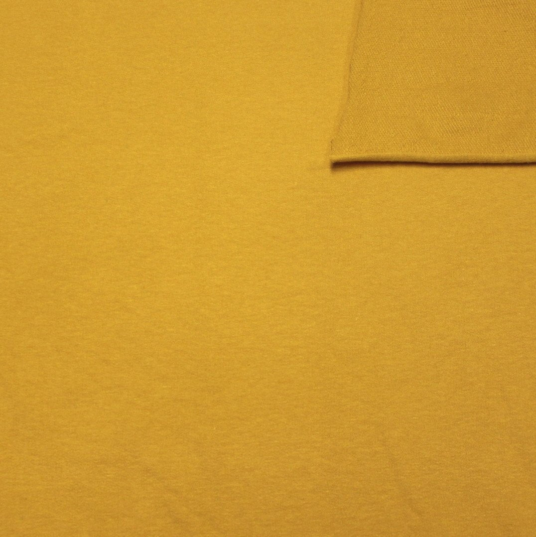 Solid Mustard Yellow 4 Way Stretch French Terry Knit Fabric With ...