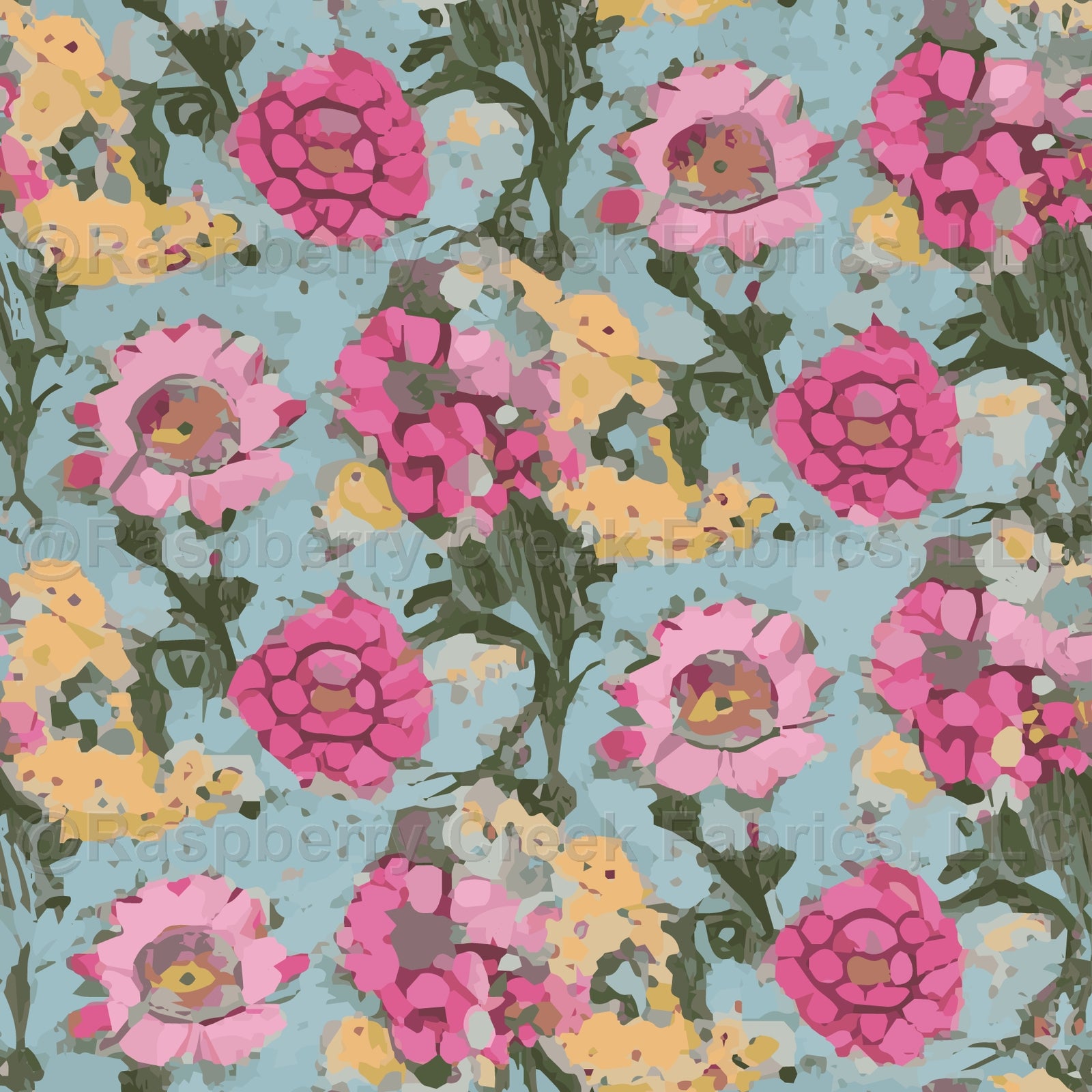 Blue Yellow and Green Petite Ditsy Floral Print Rayon Challis, CLUB Fabrics