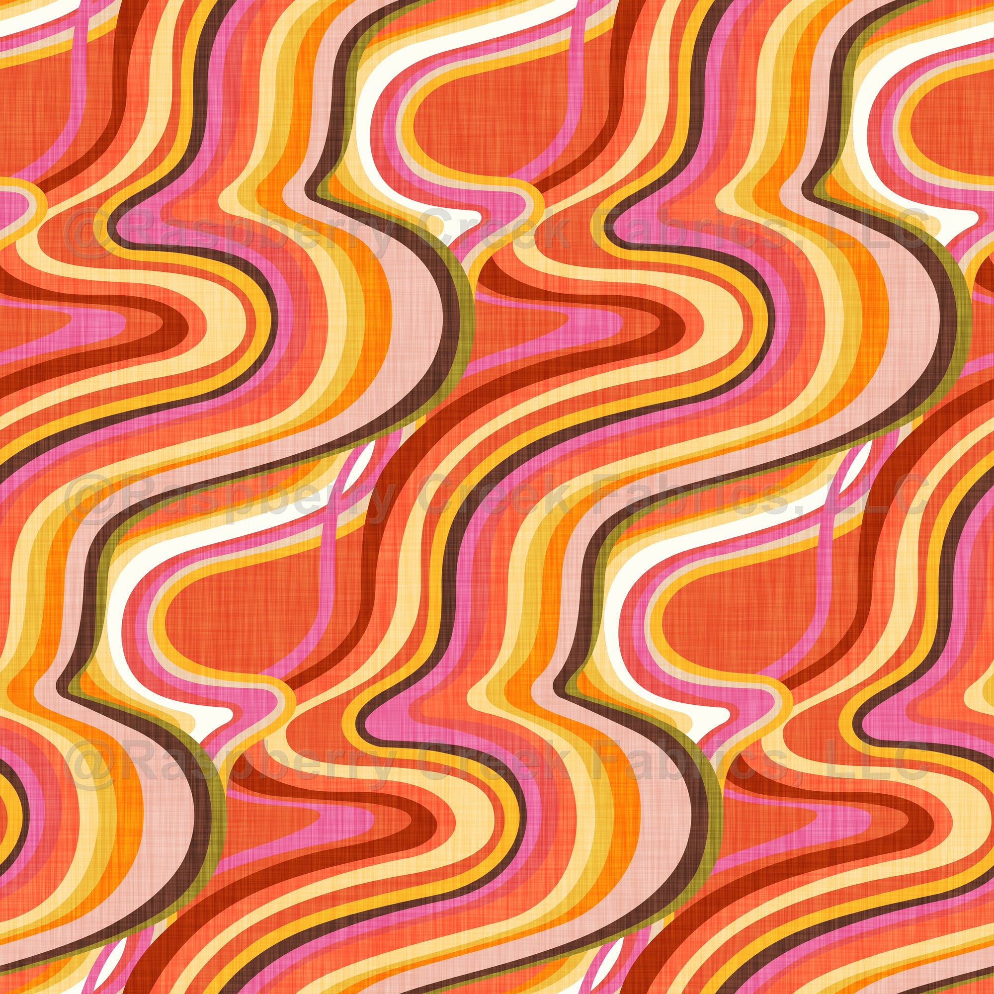 70s Groove - Orange, psychedelic twisted waves Fabric, Raspberry ...