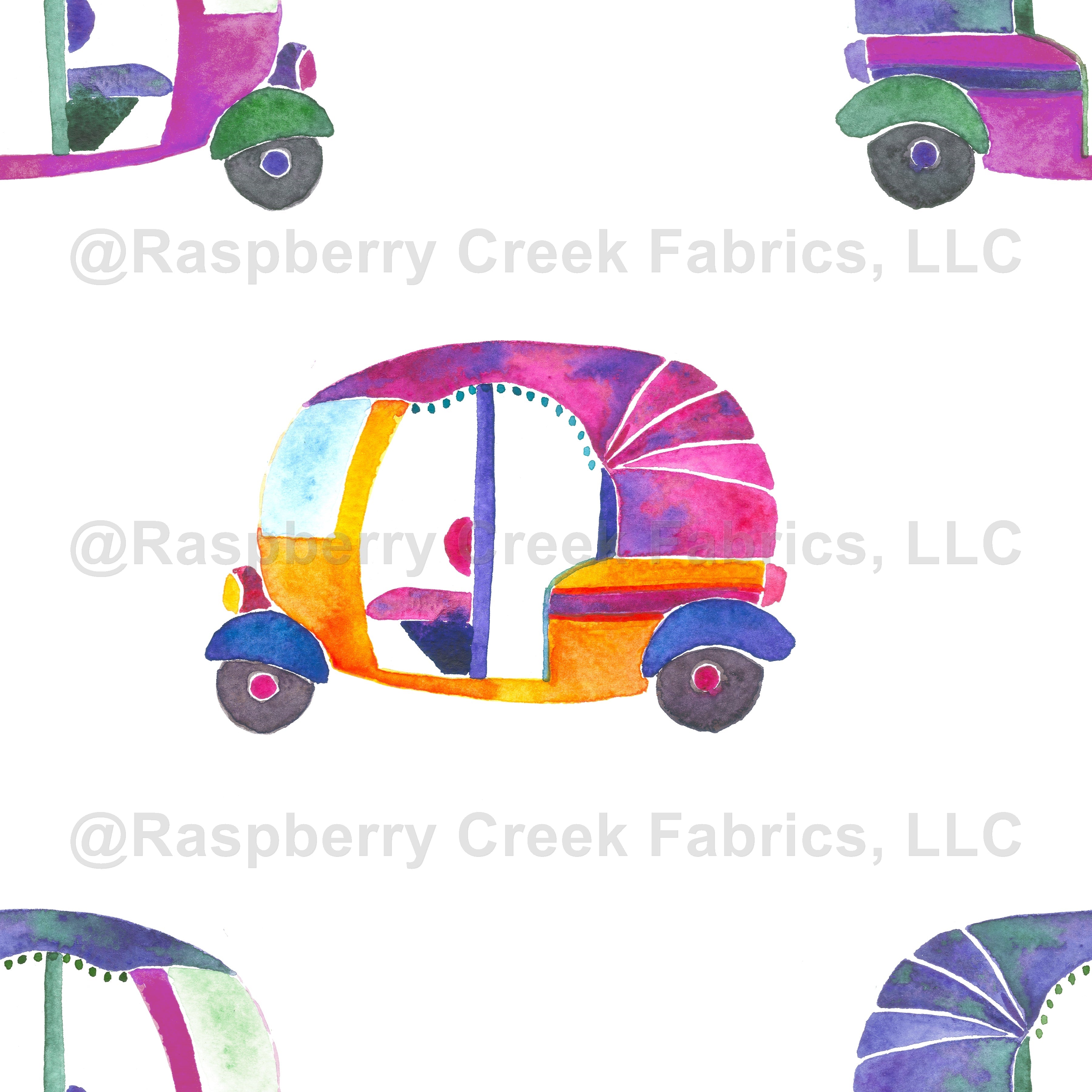 Pink yellow and purple rickshaws pattern