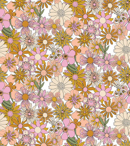 Mustard Sage and Eggplant Sunflower Pansy Floral Print Fabric, My Sunshine  by Alyssa Walsh for CLUB Fabrics Fabric, Raspberry Creek Fabrics