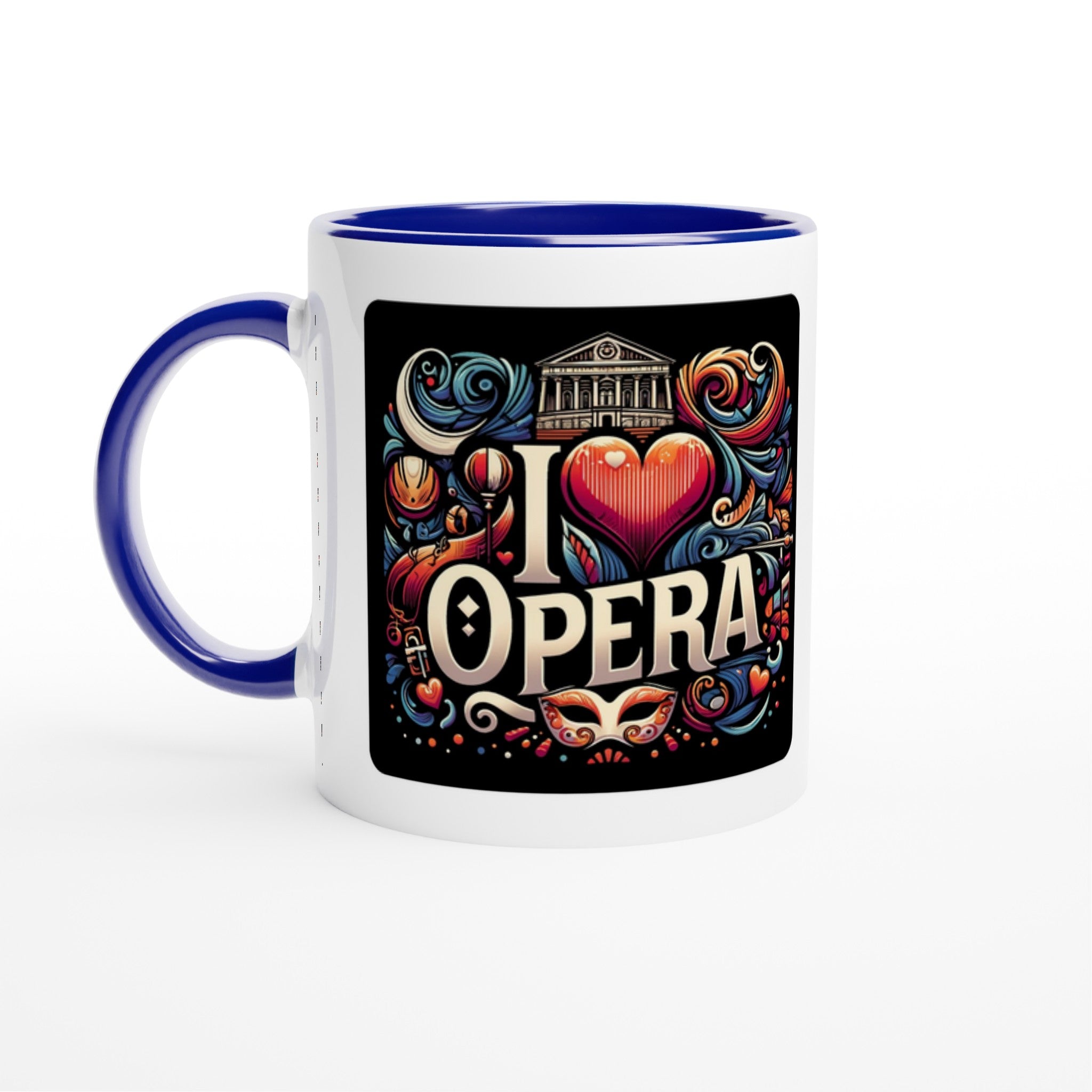 "I love Opera" Hvidt 325 ml keramisk krus med farve indeni