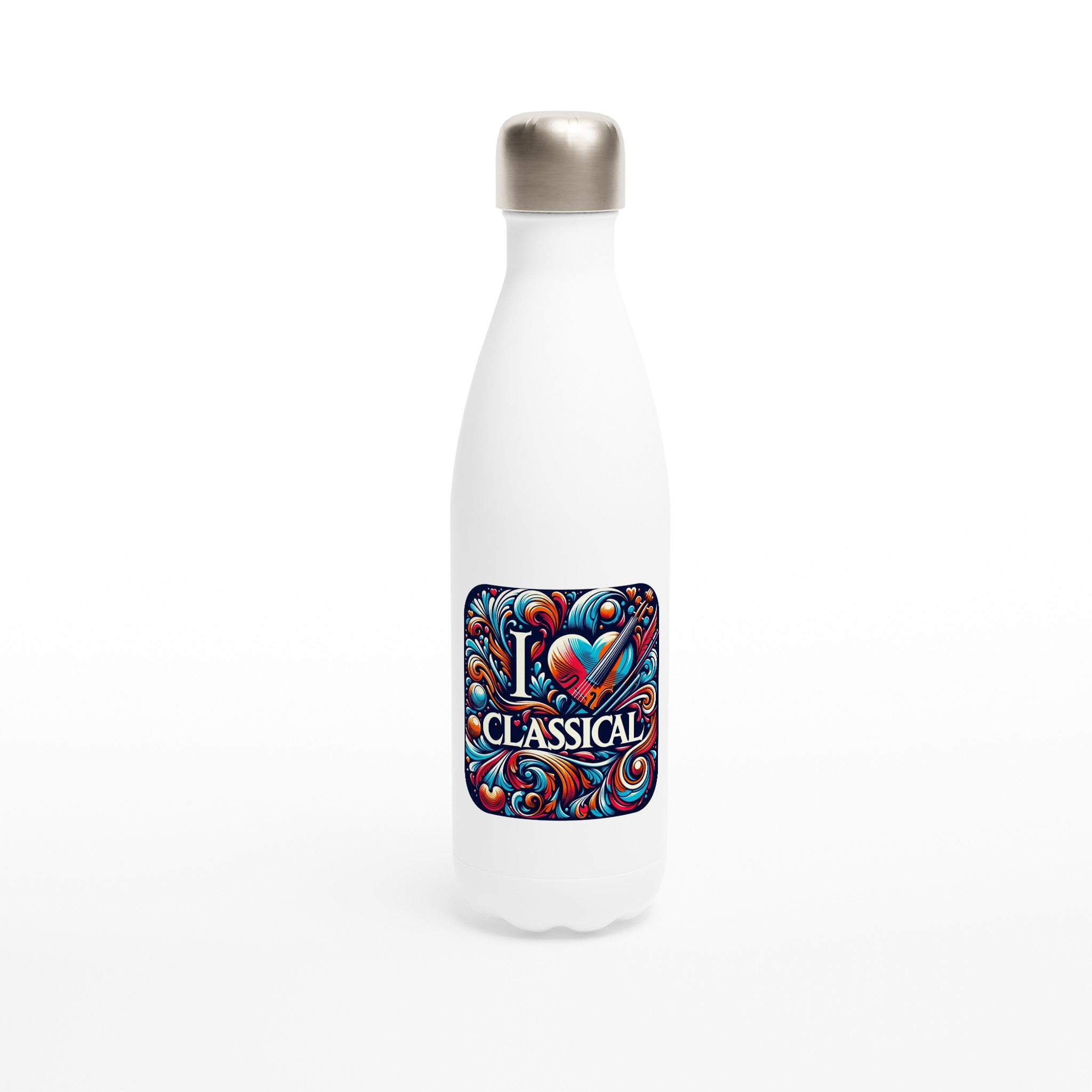 "I LOVE CLASSICAL" White 17oz Stainless Steel Water Bottle