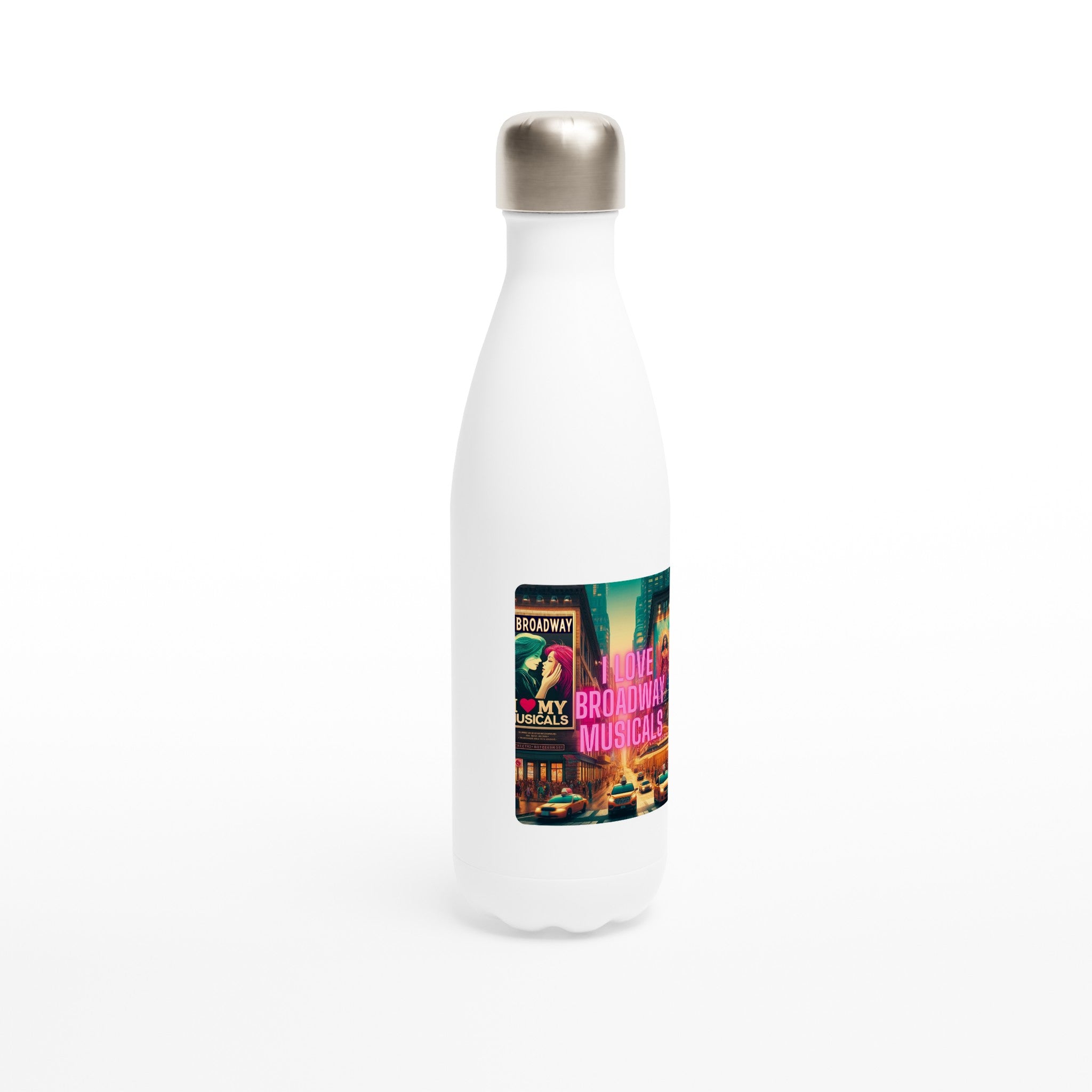 "I Love Broadway Musical" White 17oz Stainless Steel Water Bottle