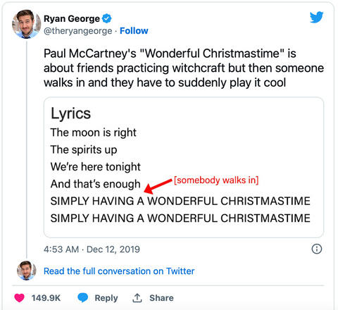 Paul McCartney Christmas lyrics Twitter meme